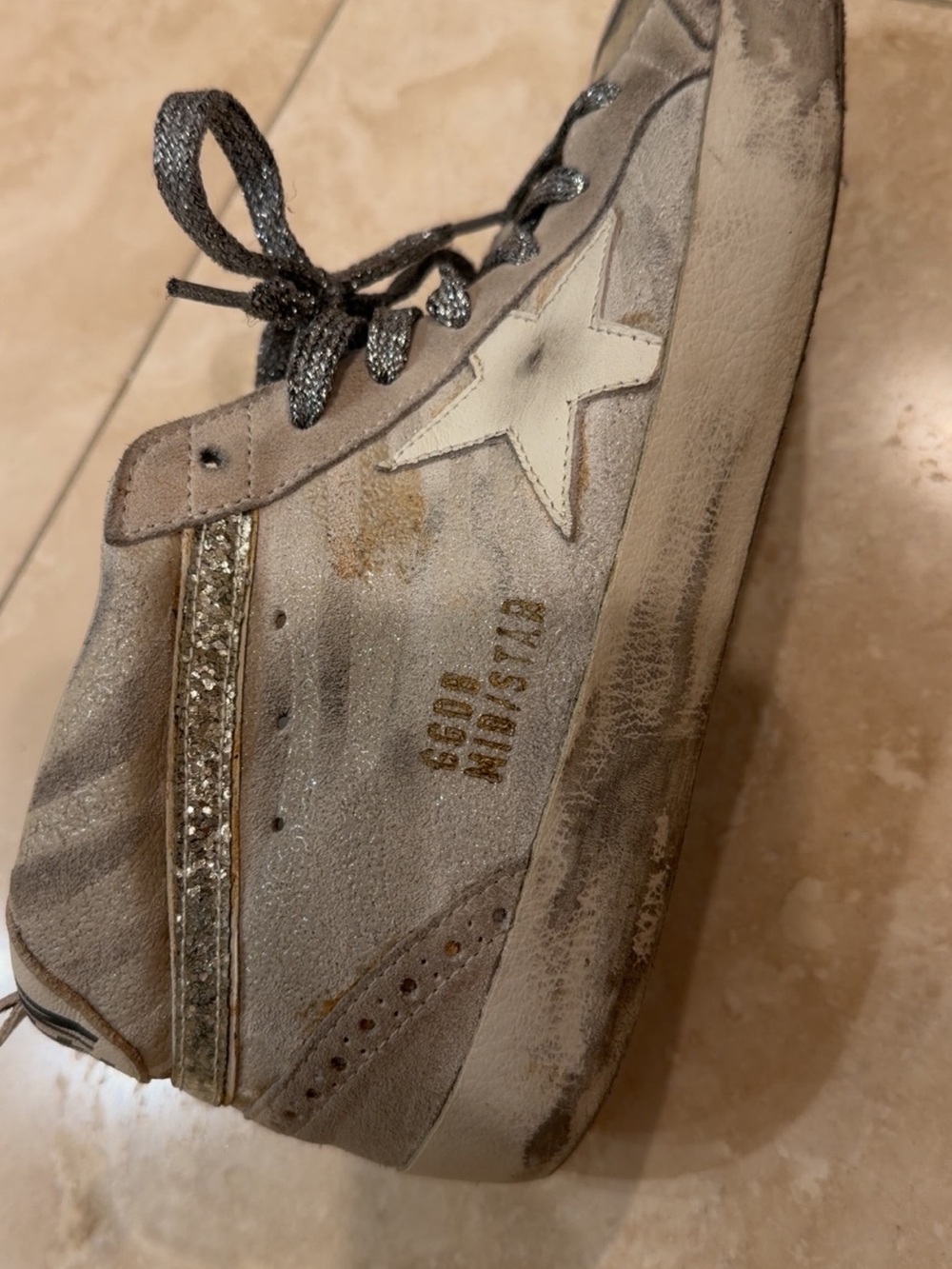 Golden Goose Mid Star Glitter Suede Sneakers Silver Metallic Made Italy - Picture 5 of 14